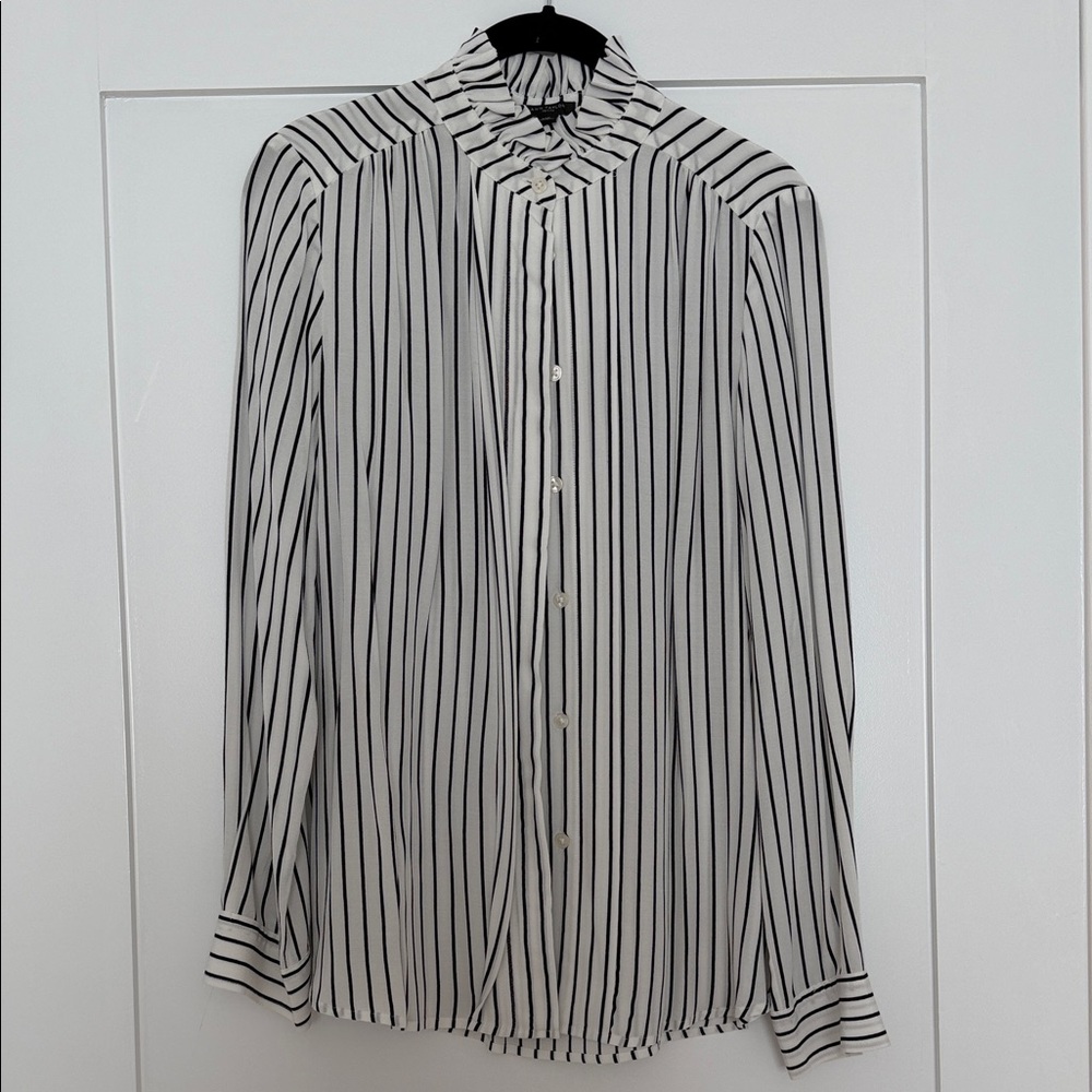 Ann Taylor Black and White Striped Shirt